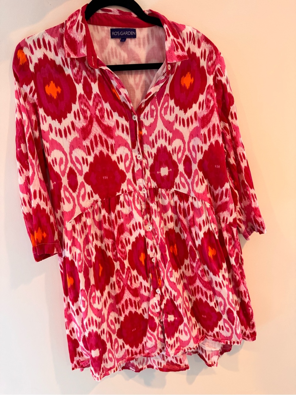 Ros Garden Pink & Red Ikat Button-Front Tunic